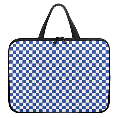 Blue And White Checkered Pattern Print Laptop Sleeve With Handle