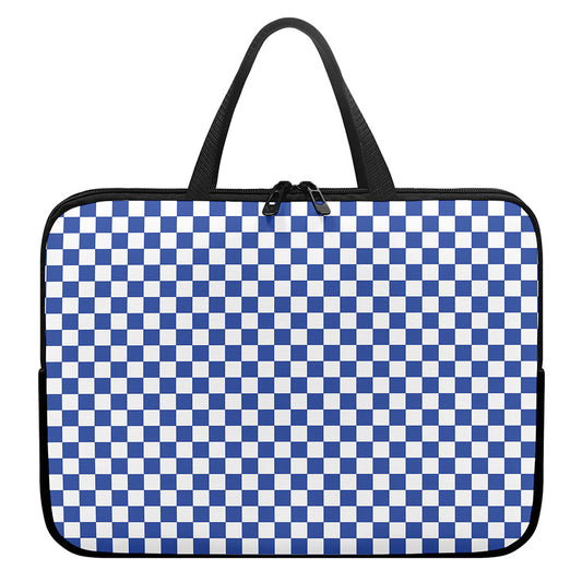 Blue And White Checkered Pattern Print Laptop Sleeve With Handle