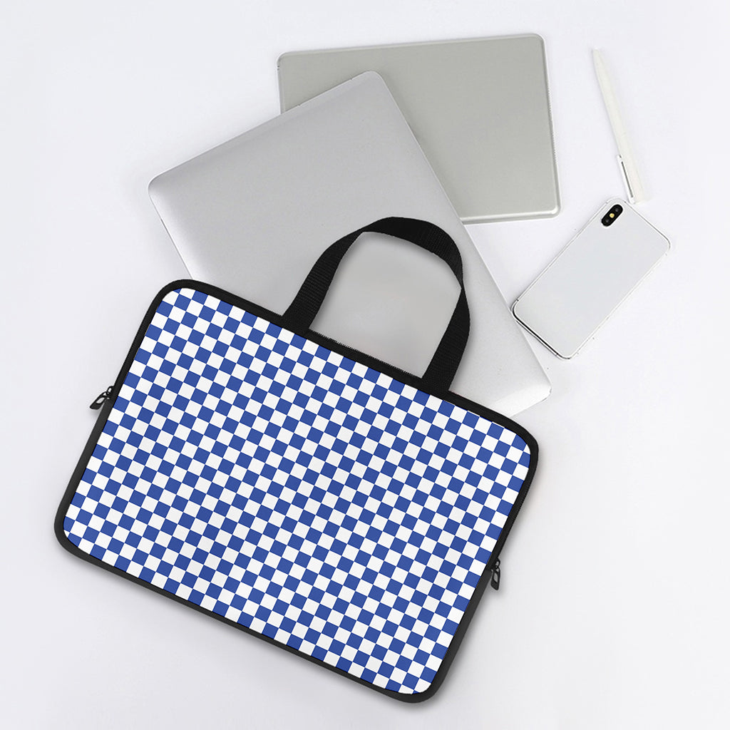Blue And White Checkered Pattern Print Laptop Sleeve With Handle