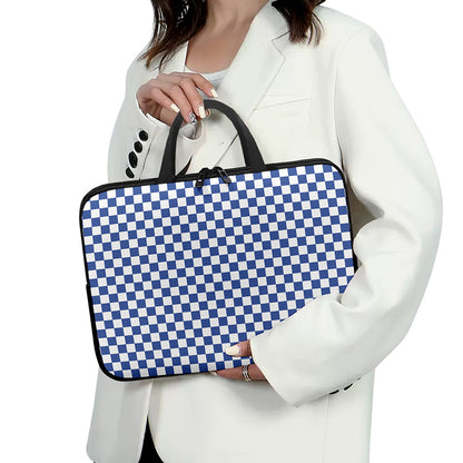 Blue And White Checkered Pattern Print Laptop Sleeve With Handle