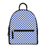 Blue And White Checkered Pattern Print Leather Backpack