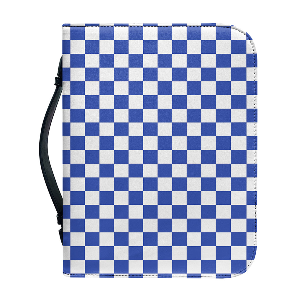 Blue And White Checkered Pattern Print Leather Bible Cover