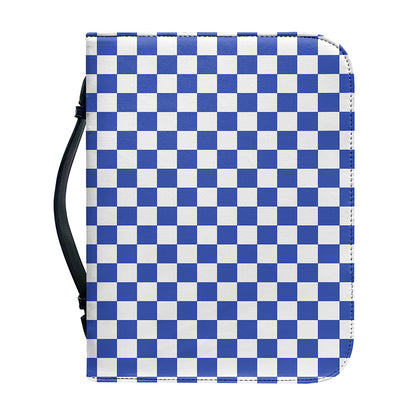 Blue And White Checkered Pattern Print Leather Bible Cover