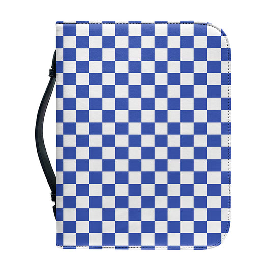 Blue And White Checkered Pattern Print Leather Bible Cover