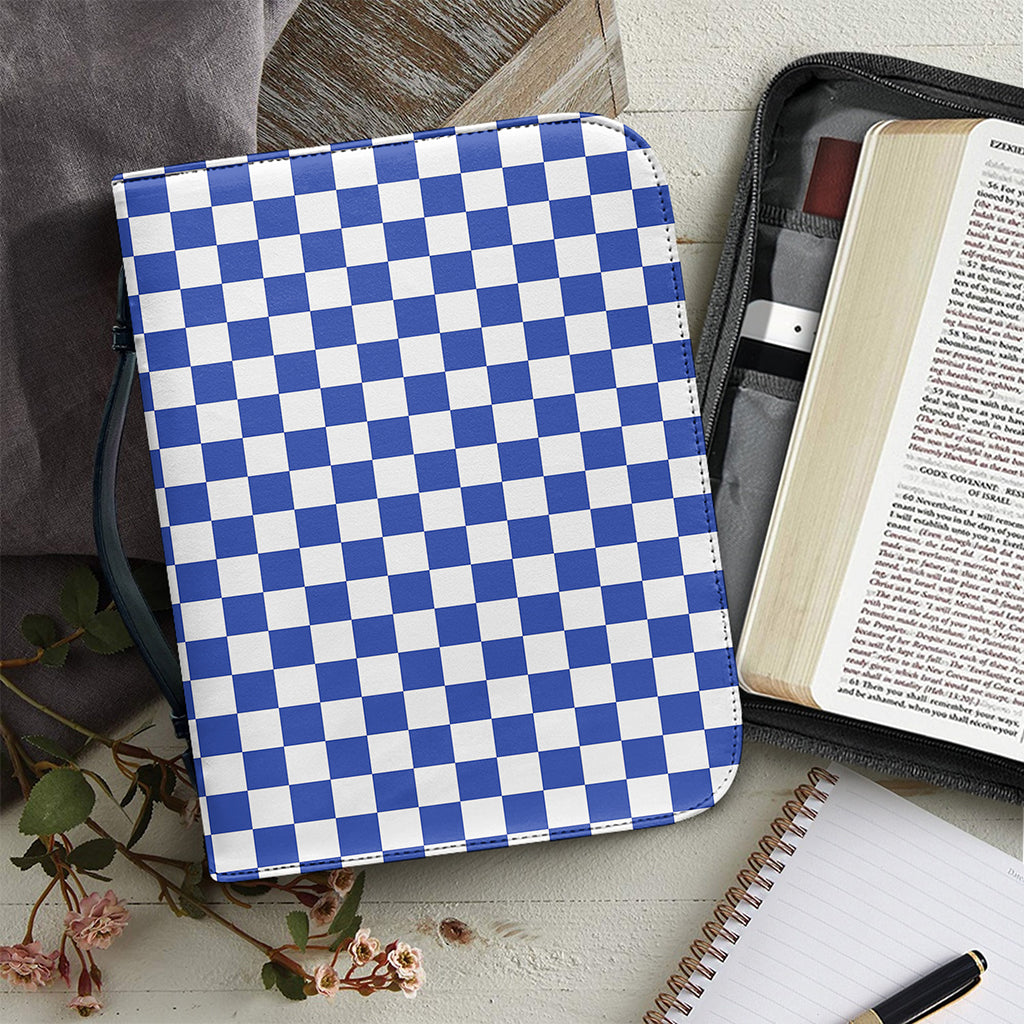 Blue And White Checkered Pattern Print Leather Bible Cover