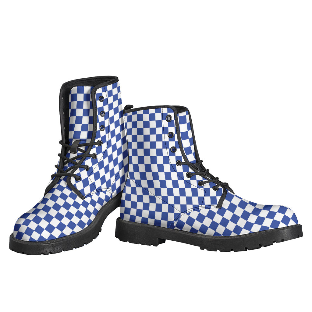 Blue And White Checkered Pattern Print Backpack