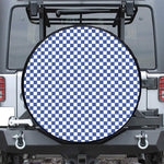 Blue And White Checkered Pattern Print Leather Spare Tire Cover