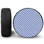 Blue And White Checkered Pattern Print Leather Spare Tire Cover