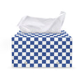 Blue And White Checkered Pattern Print Leather Tissue Box Cover