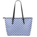 Blue And White Checkered Pattern Print Leather Tote Bag With Zipper