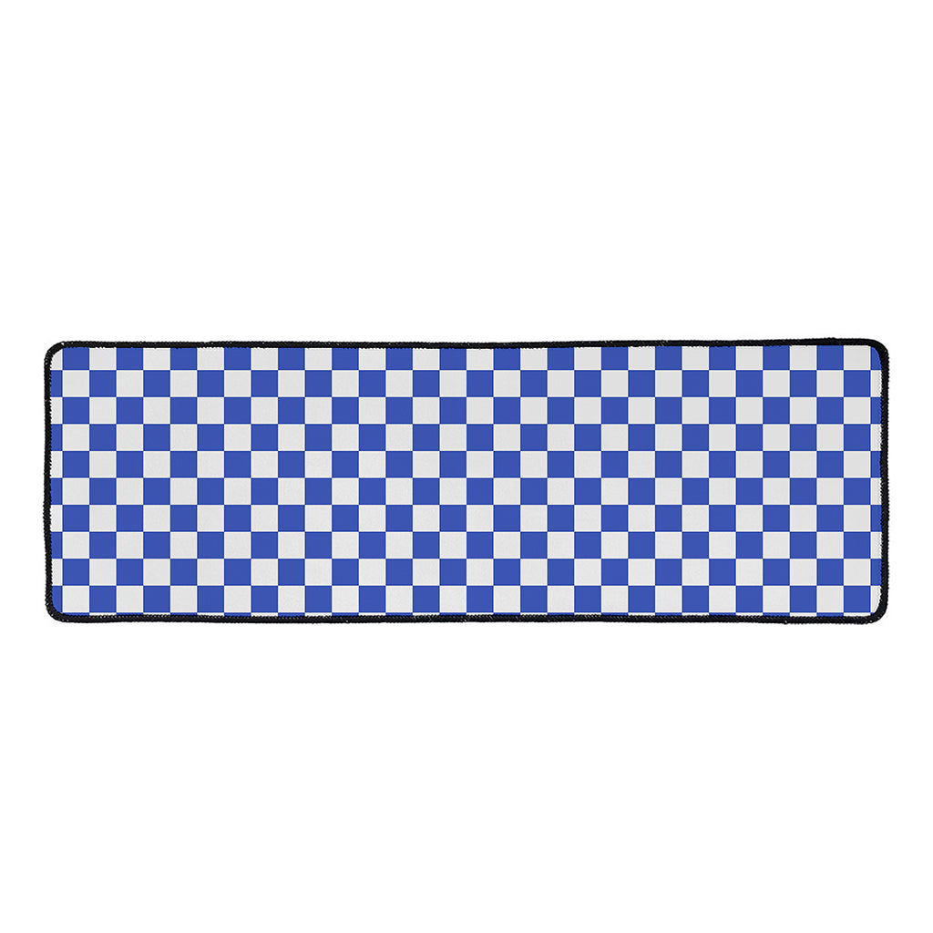 Blue And White Checkered Pattern Print Long Kitchen Mat