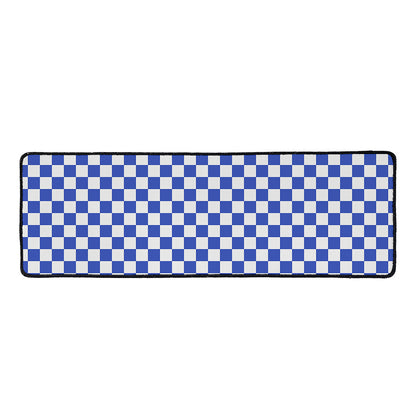 Blue And White Checkered Pattern Print Long Kitchen Mat