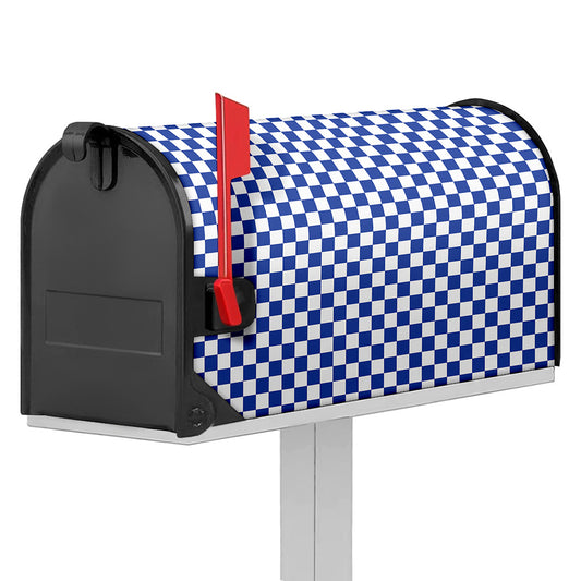 Blue And White Checkered Pattern Print Mailbox Cover