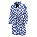 Blue And White Checkered Pattern Print Men's Bathrobe