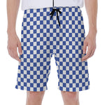 Blue And White Checkered Pattern Print Men's Beach Shorts