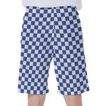 Blue And White Checkered Pattern Print Men's Beach Shorts