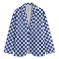 Blue And White Checkered Pattern Print Men's Blazer