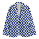 Blue And White Checkered Pattern Print Men's Blazer