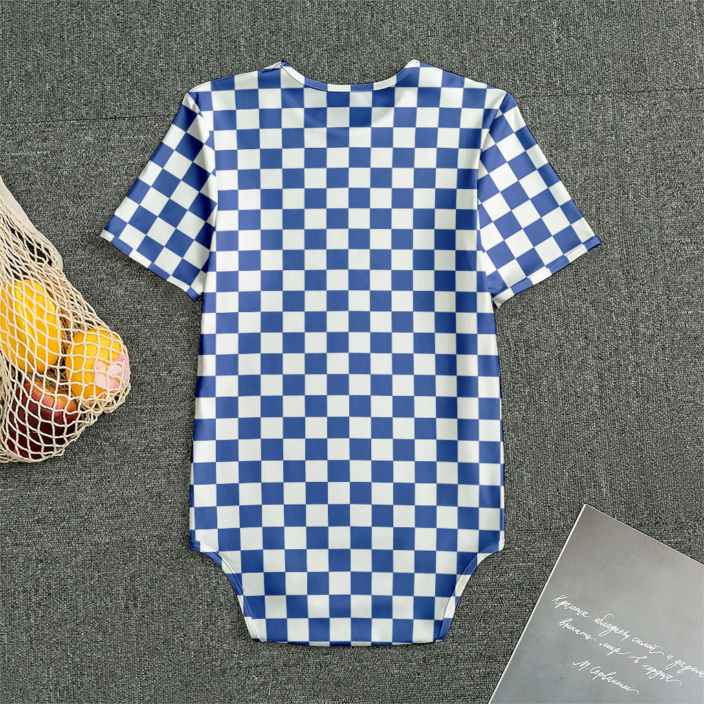 Blue And White Checkered Pattern Print Men's Bodysuit