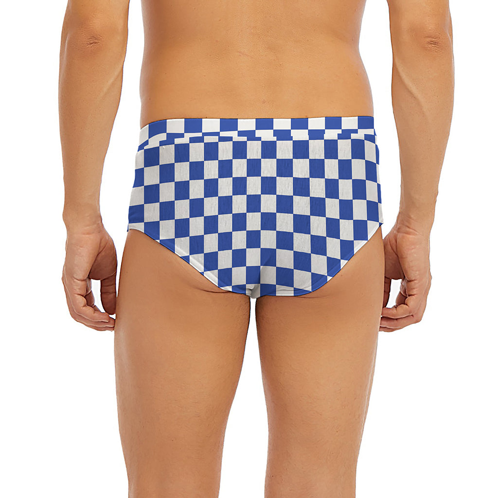 Blue And White Checkered Pattern Print Men's Briefs