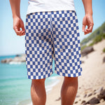 Blue And White Checkered Pattern Print Men's Cargo Shorts