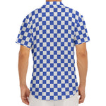 Blue And White Checkered Pattern Print Men's Deep V-Neck Shirt