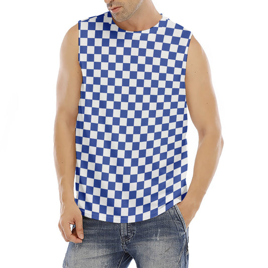 Blue And White Checkered Pattern Print Men's Fitness Tank Top