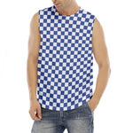Blue And White Checkered Pattern Print Men's Fitness Tank Top