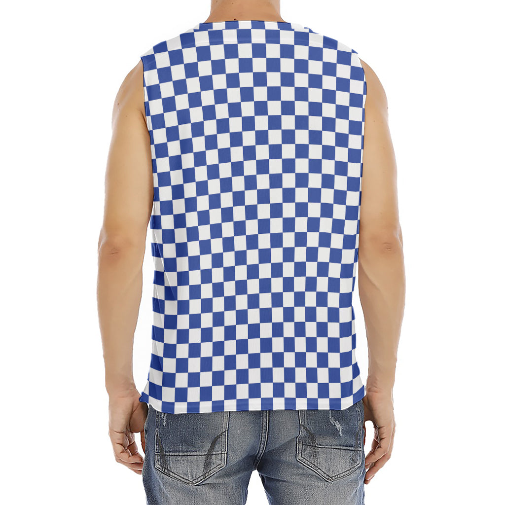 Blue And White Checkered Pattern Print Men's Fitness Tank Top