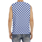 Blue And White Checkered Pattern Print Men's Fitness Tank Top