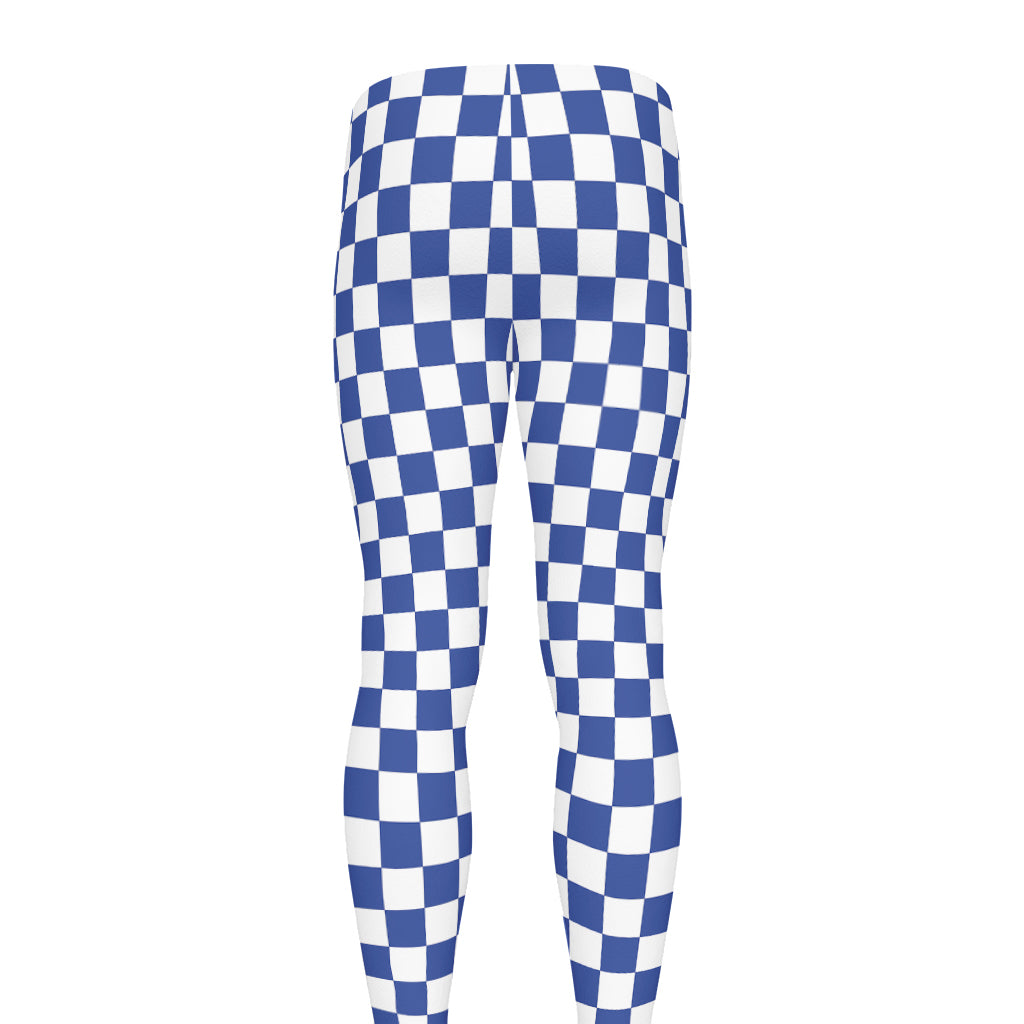 Blue And White Checkered Pattern Print Men's leggings