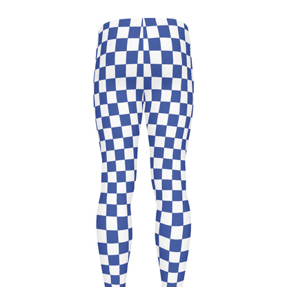 Blue And White Checkered Pattern Print Men's leggings