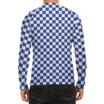 Blue And White Checkered Pattern Print Men's Long Sleeve Rash Guard