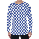 Blue And White Checkered Pattern Print Men's Long Sleeve T-Shirt