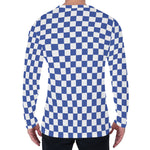 Blue And White Checkered Pattern Print Men's Long Sleeve T-Shirt