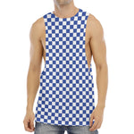 Blue And White Checkered Pattern Print Men's Muscle Tank Top