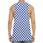 Blue And White Checkered Pattern Print Men's Muscle Tank Top