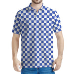 Blue And White Checkered Pattern Print Men's Polo Shirt