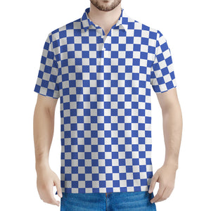 Blue And White Checkered Pattern Print Men's Polo Shirt