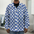 Blue And White Checkered Pattern Print Men's Shirt Jacket