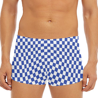 Blue And White Checkered Pattern Print Men's Short Boxer Briefs