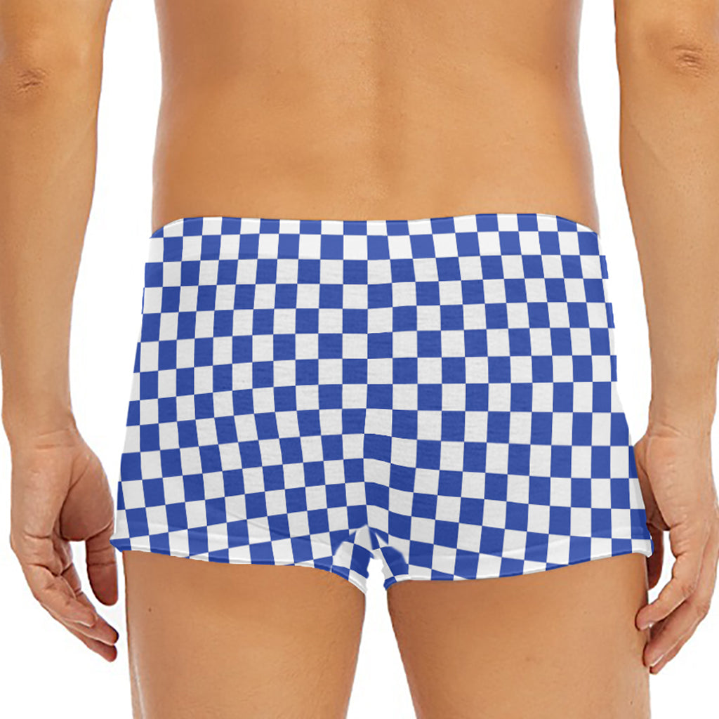 Blue And White Checkered Pattern Print Men's Short Boxer Briefs
