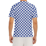 Blue And White Checkered Pattern Print Men's Short Sleeve Rash Guard