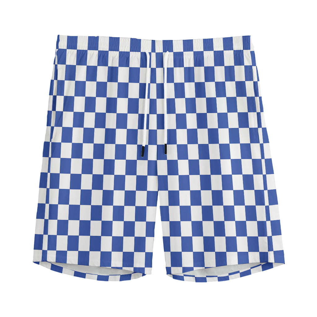 Blue And White Checkered Pattern Print Men's Sports Shorts