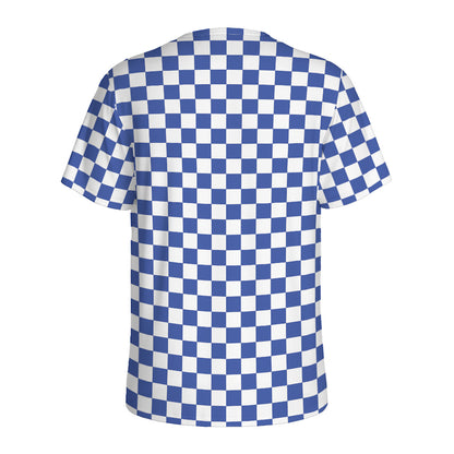 Blue And White Checkered Pattern Print Men's Sports T-Shirt