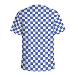 Blue And White Checkered Pattern Print Men's Sports T-Shirt