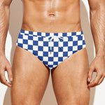 Blue And White Checkered Pattern Print Men's Swim Briefs