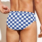 Blue And White Checkered Pattern Print Men's Swim Briefs
