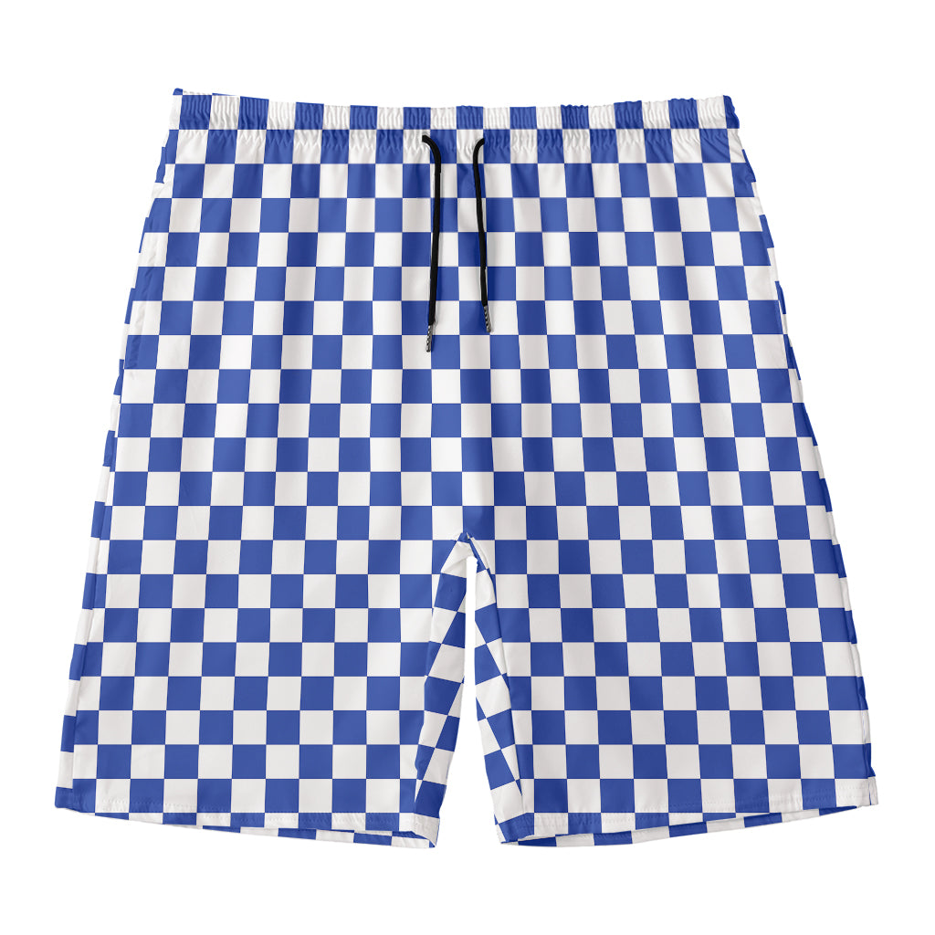 Blue And White Checkered Pattern Print Men's Swim Trunks