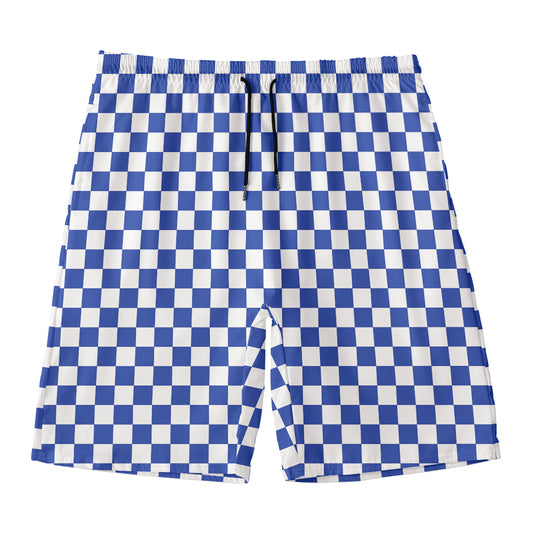 Blue And White Checkered Pattern Print Men's Swim Trunks